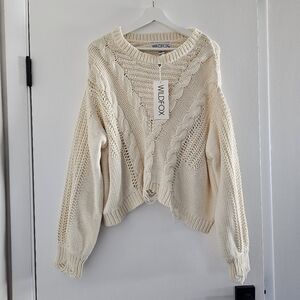 NEW Wildfox Waldorf Distressed Oversize Slouchy Cable Knit Cream Sweater Size M